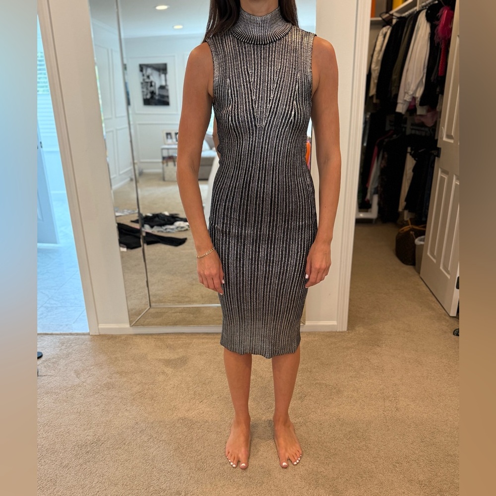 Zara Black and White Ribbed Midi Dress